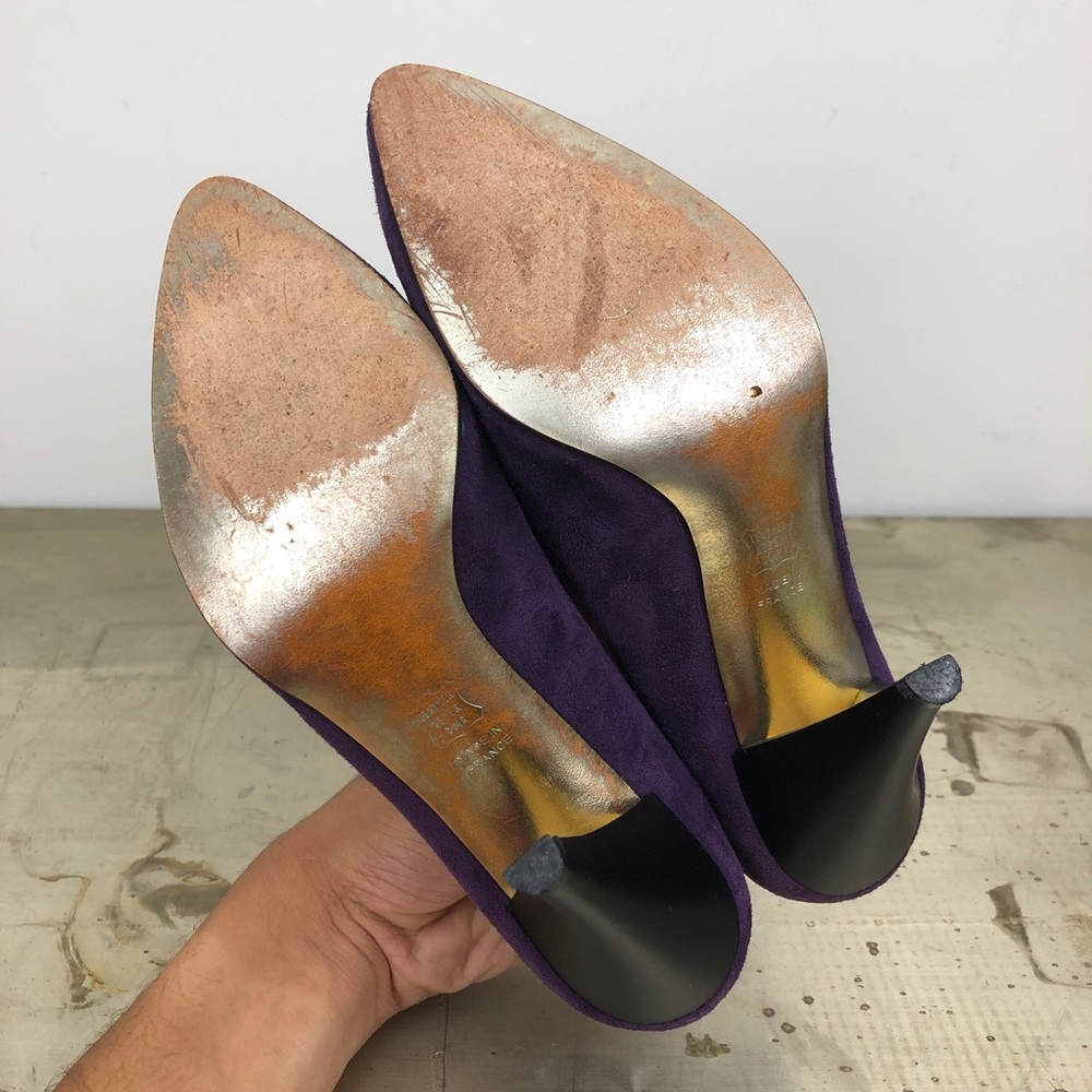 Vintage Charles Jourdan Paris Suede Leather Almond Toe Pump Heels Made in France - Picture 7 of 8